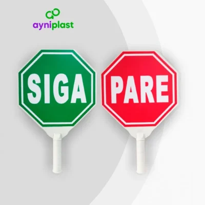 Paleta de señalización PARE – SIGA blanca de plástico con sticker – AyniPlast