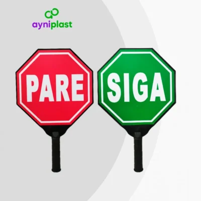 Paleta de señalización PARE – SIGA negra de plástico con sticker – AyniPlast